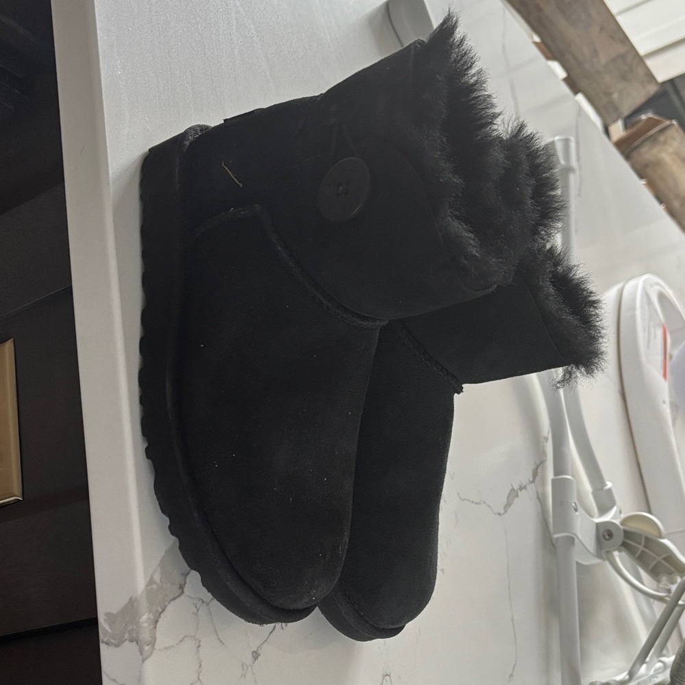 UGG Black Ankle Boots with Fur Trim